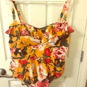Yellow floral print 1 piece swimsuit